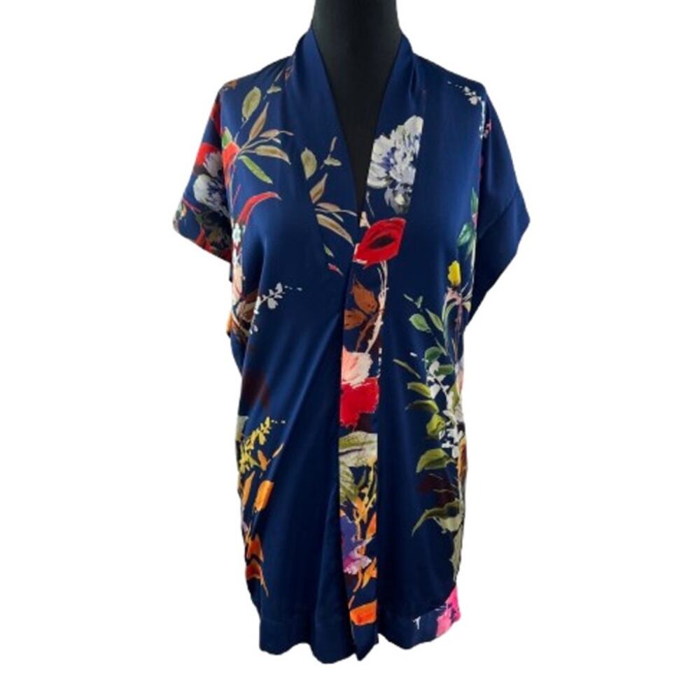 Mason XO Barneys New York Blue Shirt Dress Floral Plunge Neck Waist Tie Size 2